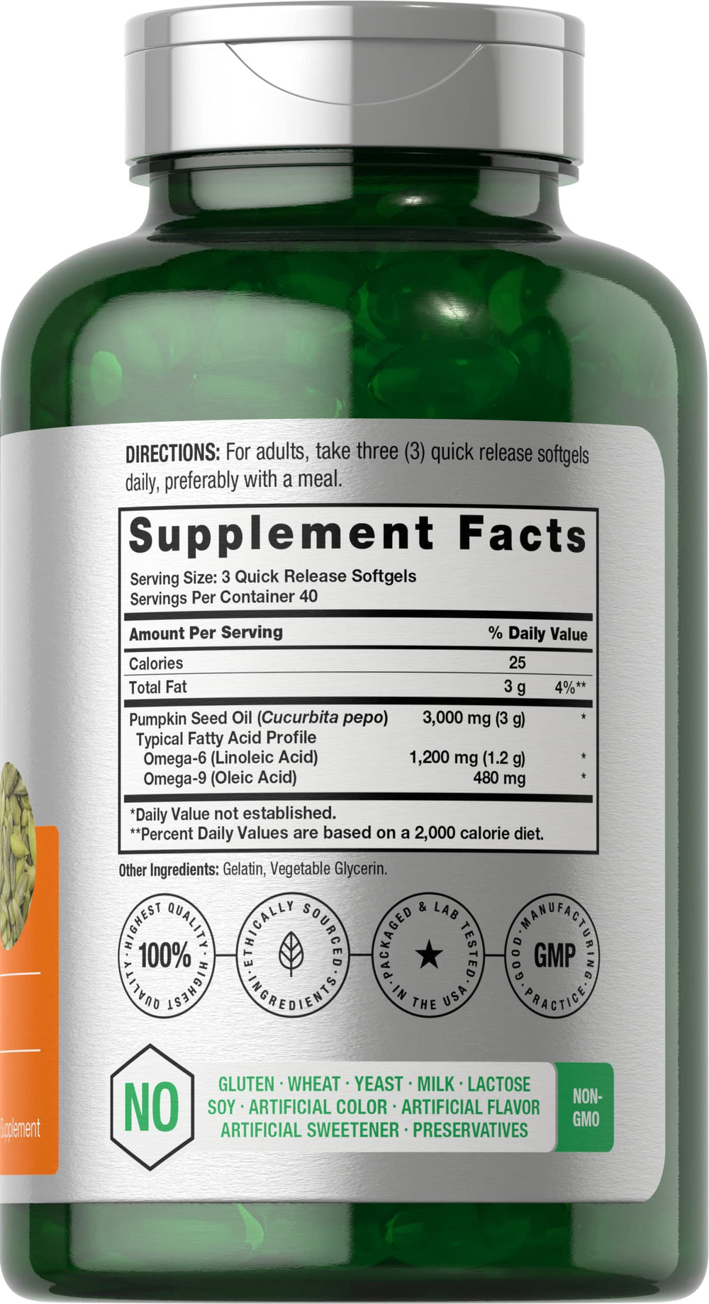 Close-up of pumpkin seed oil softgels