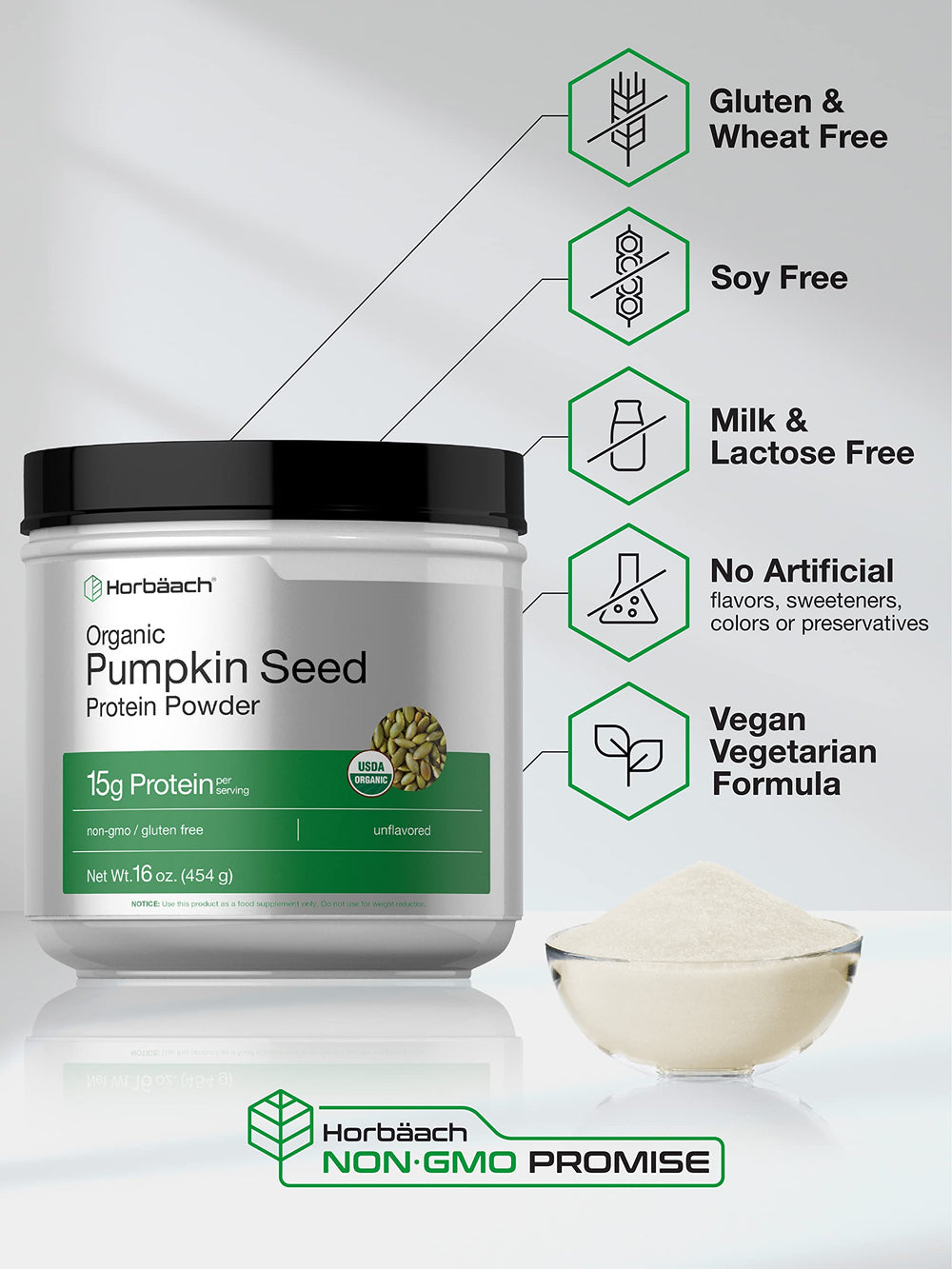 Horbäach pumpkin seed protein powder in smoothie bowl boosts protein and flavor.