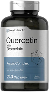 Front label of Horbaach Quercetin with Bromelain bottle