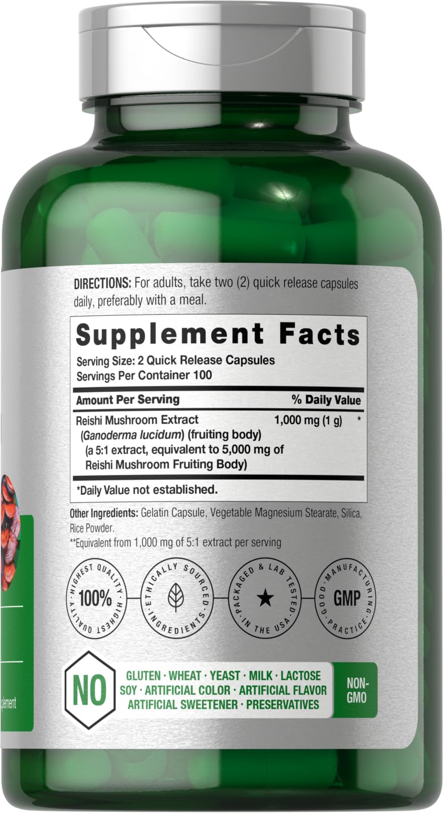 Detail of Horbaach Reishi Mushroom Capsules bottle label