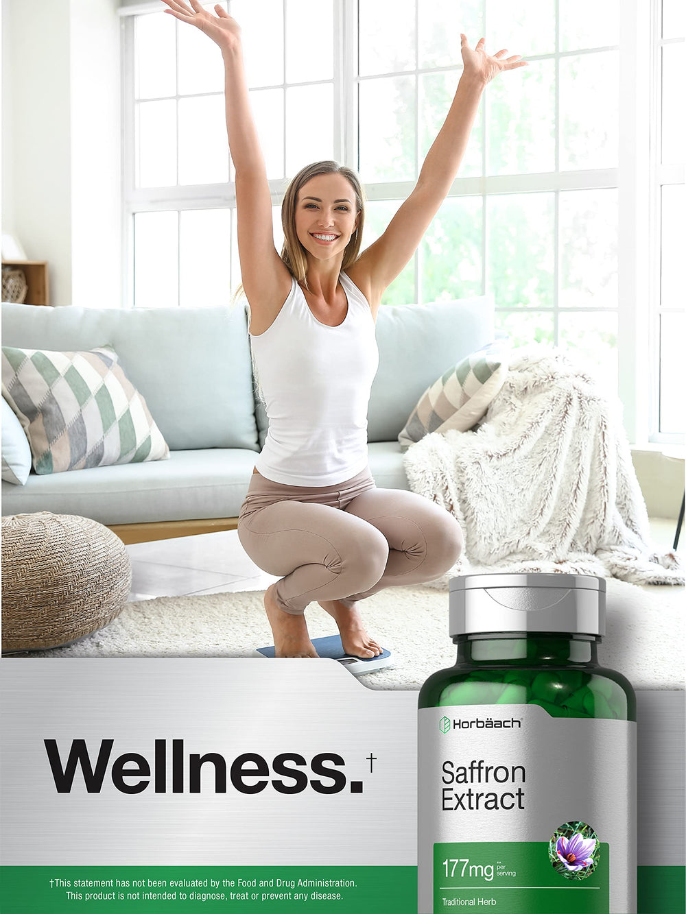 Supplement facts and ingredients label for Horbaach Saffron Extract