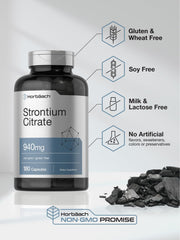 Serving size and dosage information on Horbäach Strontium Citrate bottle label