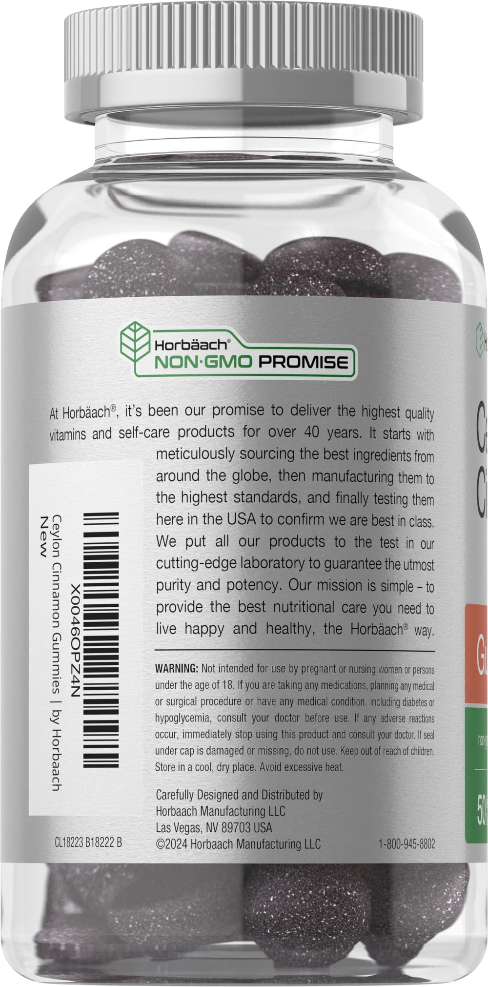 Gummy vitamin supplement detail highlighting vegan, gluten-free, non-GMO attributes