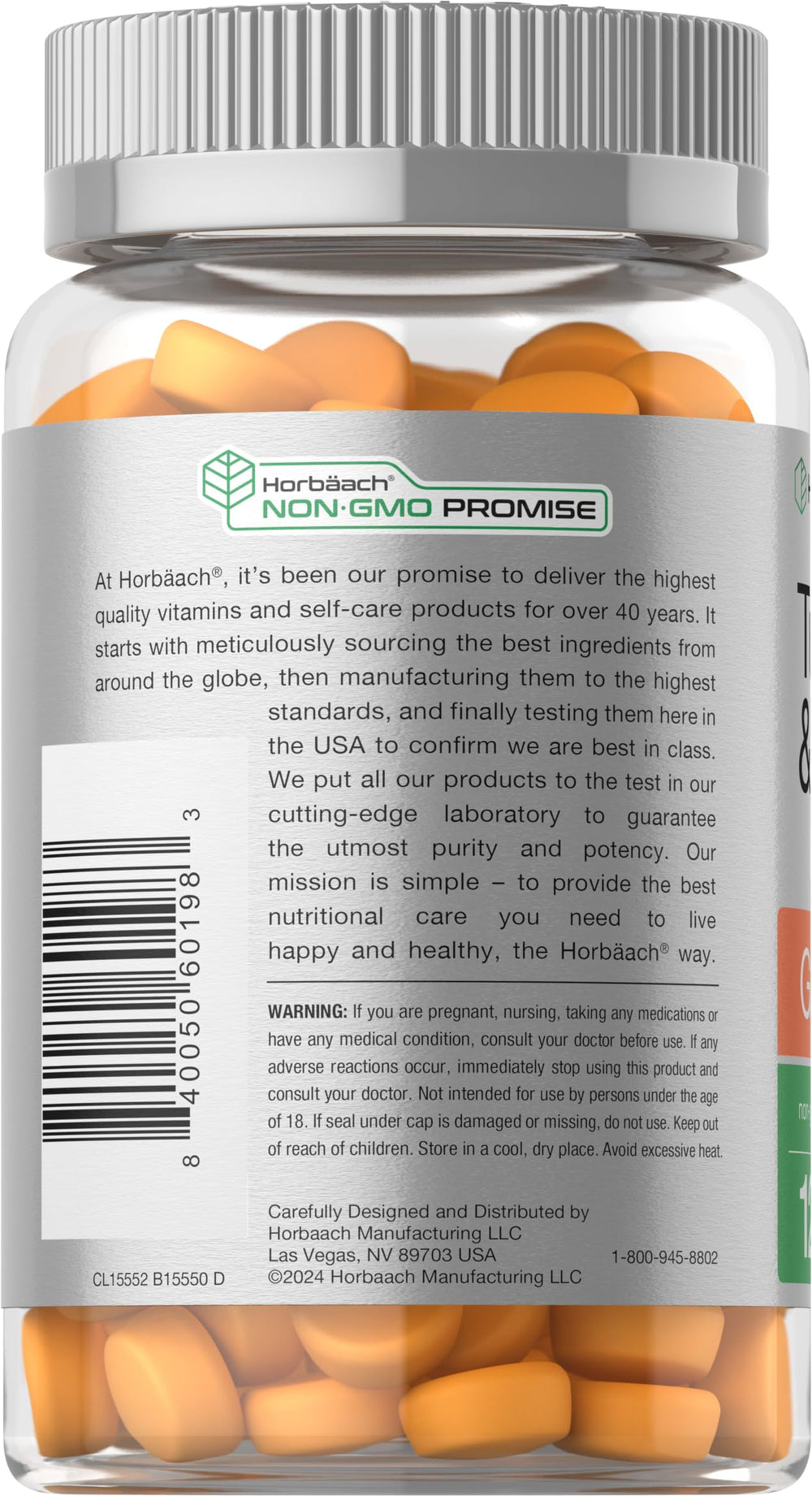 Gummies and turmeric-ginger blend label close-up
