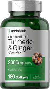 Bottle of Horbaach Turmeric & Ginger Softgels with label