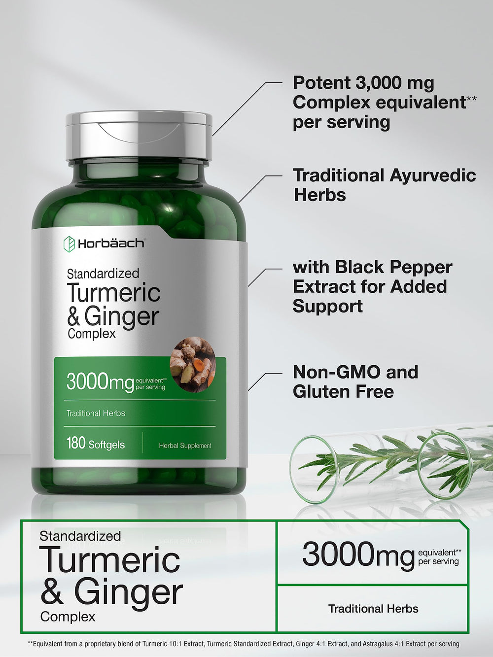 Product label detailing 180 softgels and 3000 mg