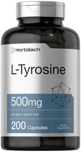Horbäach L-Tyrosine 500mg bottle and capsules