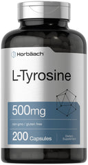 Horbäach L-Tyrosine 500mg bottle and capsules
