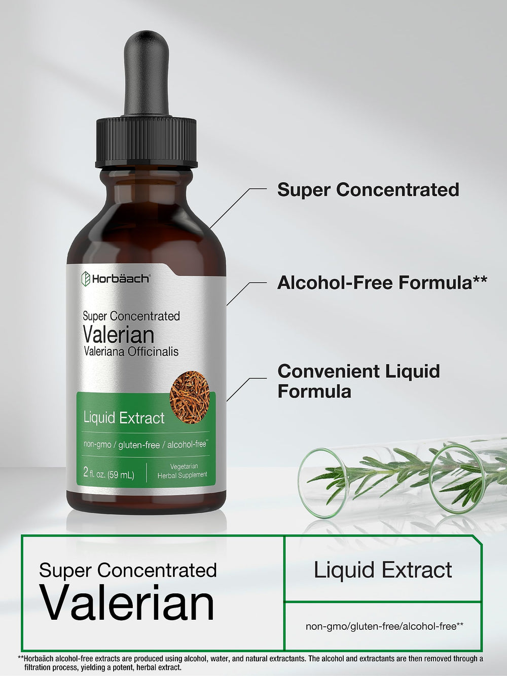 Alcohol-free valerian root liquid drops bottle