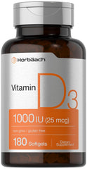 Horbäach Vitamin D3 1000IU softgels bottle – 180 count