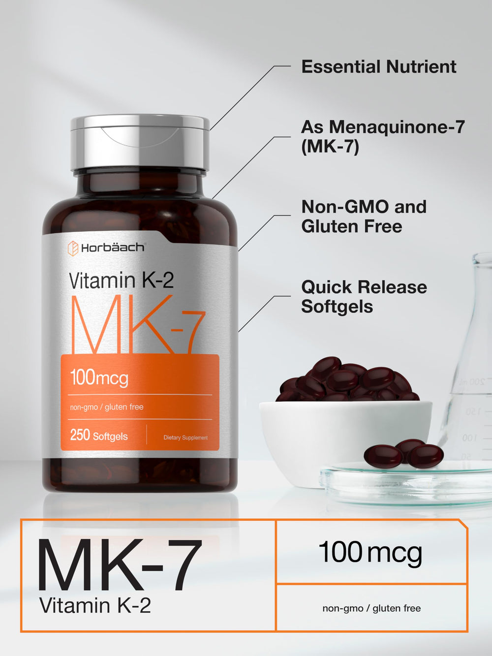 Horbäach Vitamin K2 MK7 packaging on white background