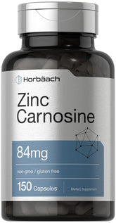 Bottle of Horbaach Zinc Carnosine Supplement 84 mg per capsule