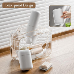 Leak-proof double seal for soap and toothbrush containers