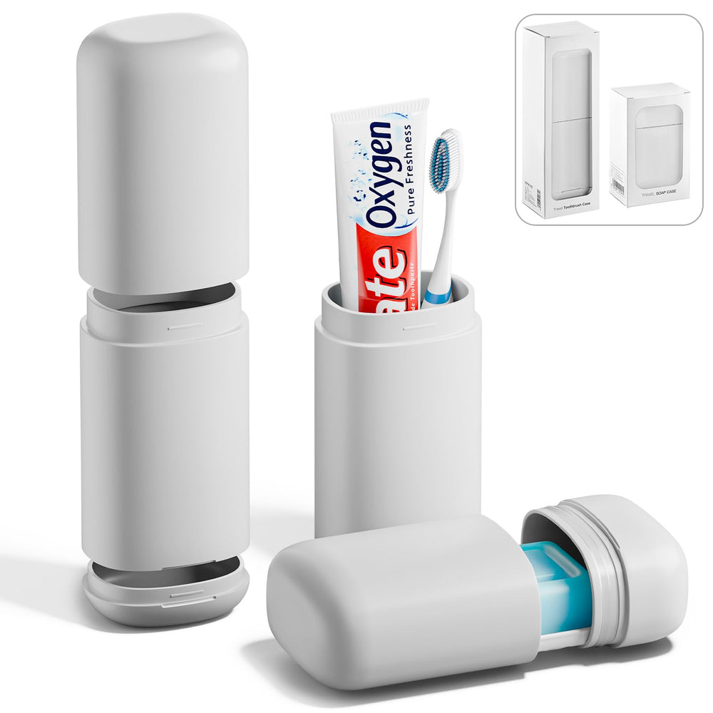Hordely 2Pack travel soap case and toothbrush case in gray