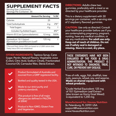 Close-up of raspberry-flavored Horny Goat Weed Gummies with Vitamin B12