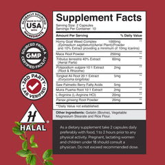 Herbal supplement bottle featuring Tongkat Ali and Panax Ginseng ingredients