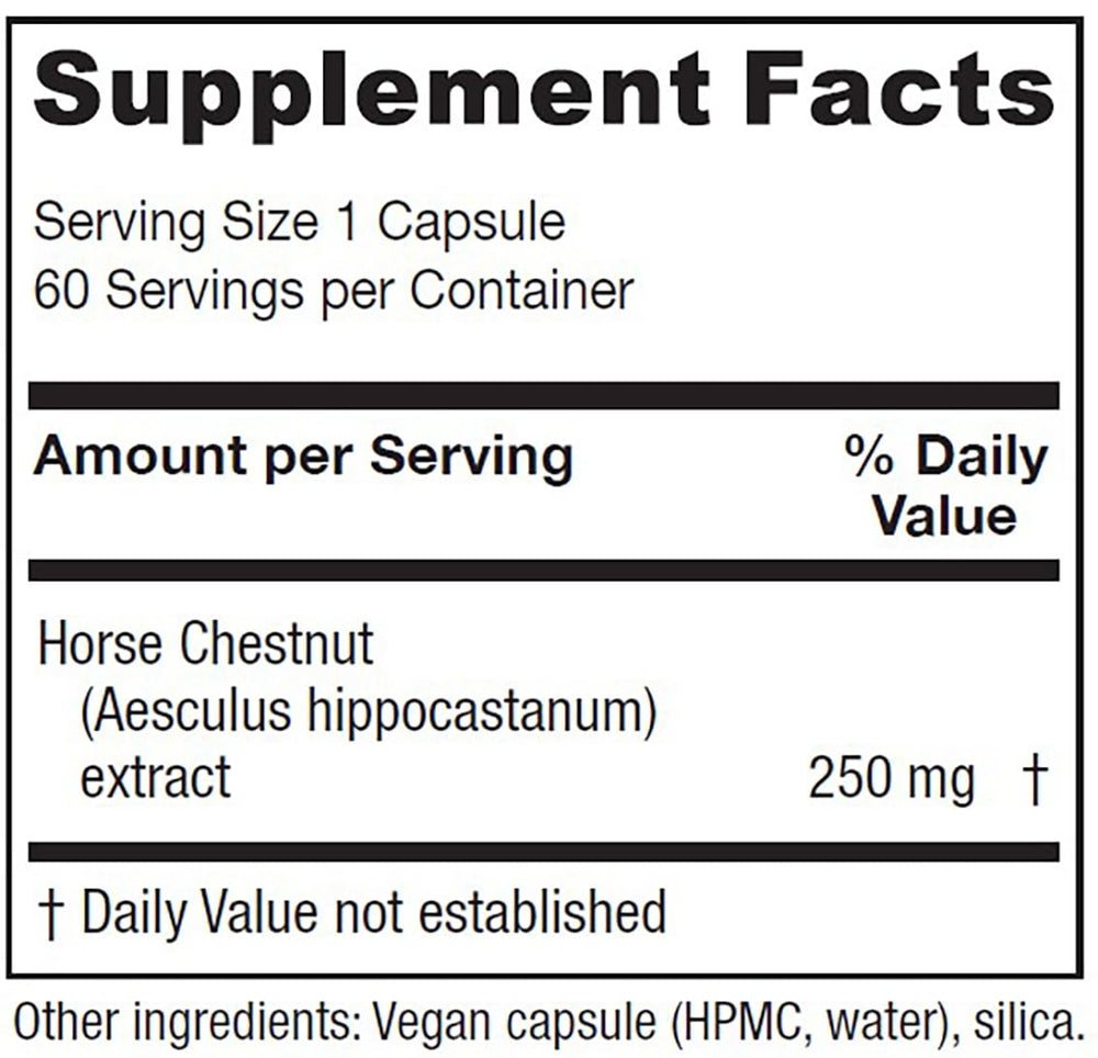 Close-up of horse chestnut seed extract label showing 20% aescin