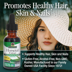 Horsetail liquid visual hints at fast absorption compared to pills.
