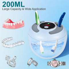 Braces and aligners being cleaned in the unit