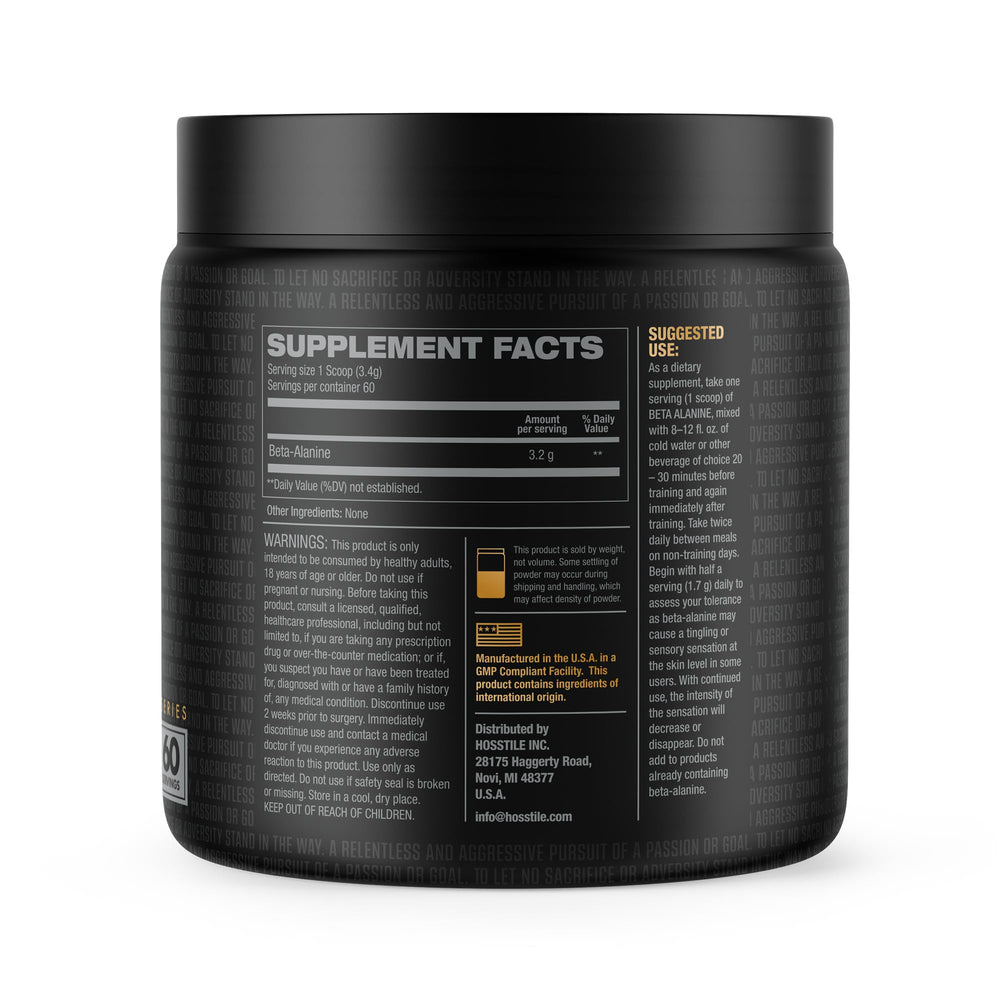 HOSSTILE Beta-Alanine powder measuring-scoop enables precise serving control for customized routines