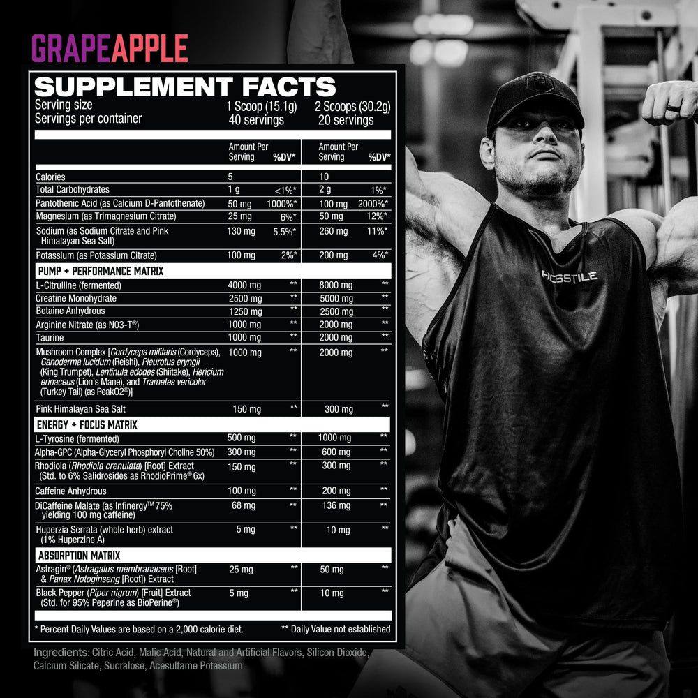 HOSSTILITY V2 powder being poured signals sustained energy and focus during workouts.