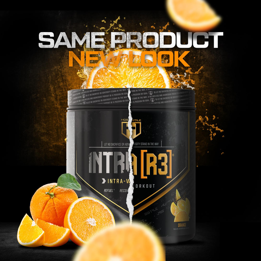HOSSTILE intria3 scoop-dispense shows precise serving for steady intra-workout energy.