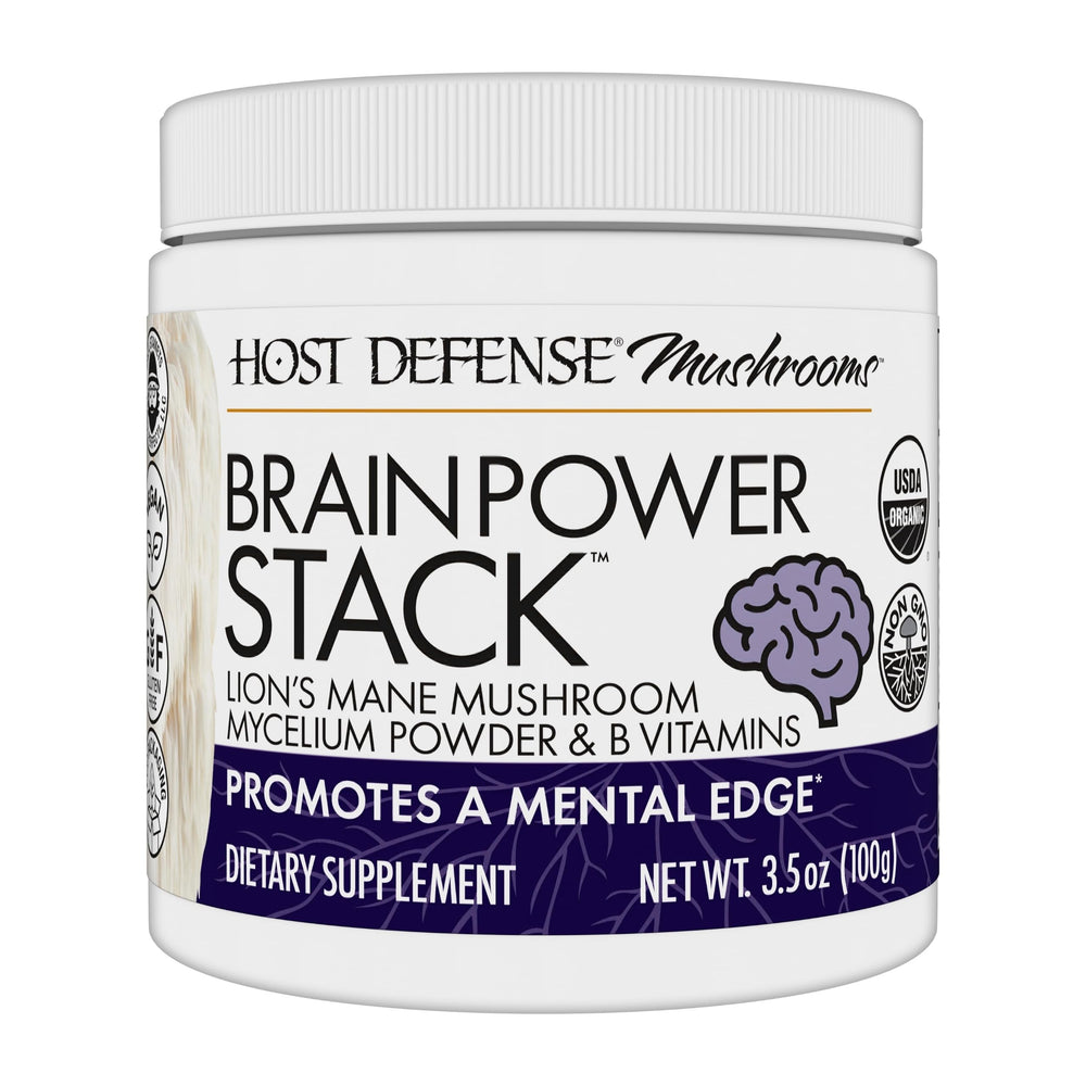 Host Defense BrainPower Stack Powder jar with Lion's Mane imagery