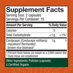 Close-up of Host Defense branding on the Cordyceps bottle