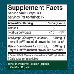 Back label of Host Defense CordyChi capsules bottle