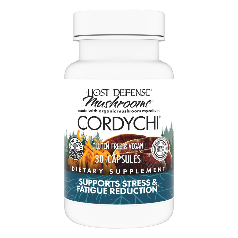 Front view of Host Defense CordyChi capsules bottle