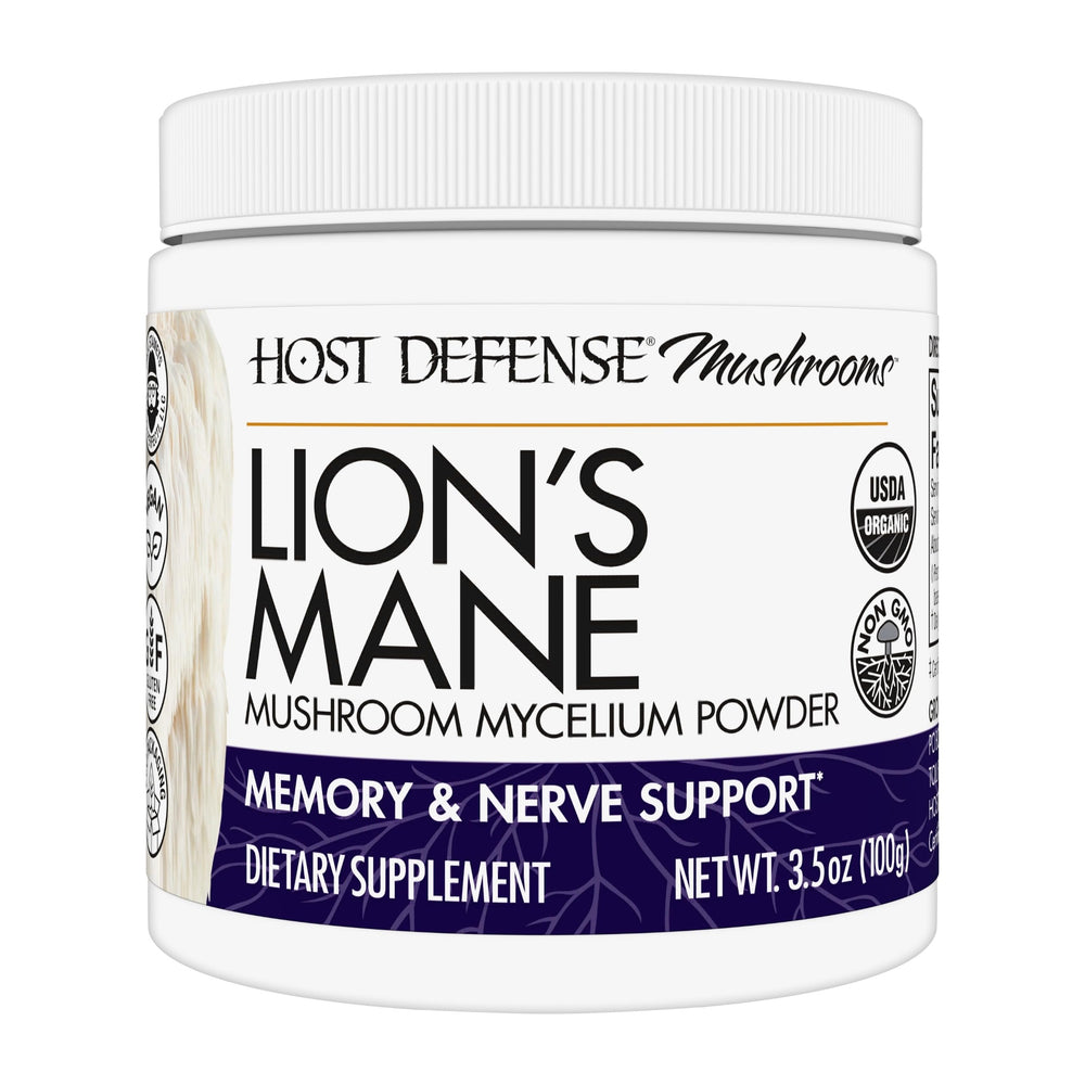 Front view of Host Defense Lion's Mane Powder container
