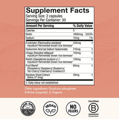 Close-up of full bottle with label for MycoBenefits Beauty Capsules