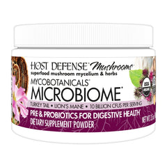 Front view of the Host Defense MycoBotanicals Microbiome Powder 3.5 oz container