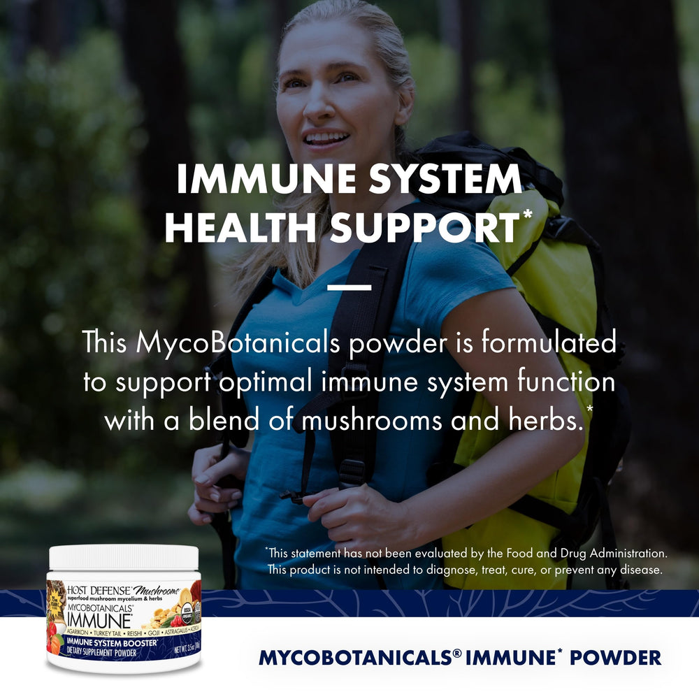 Organic mushroom blend ingredients: Agarikon, Chaga, Turkey Tail, Reishi, and Maitake.