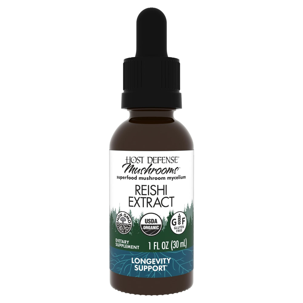Bottle of Host Defense Reishi Extract with label