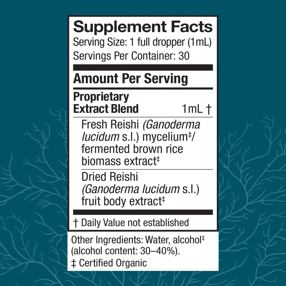 Close-up of Host Defense Reishi Extract label
