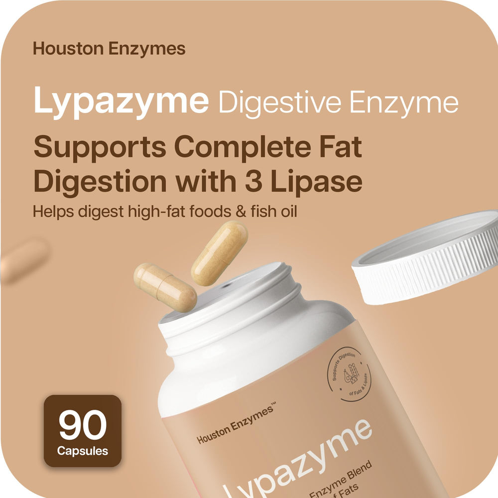 Close-up of Lypazyme capsules in container