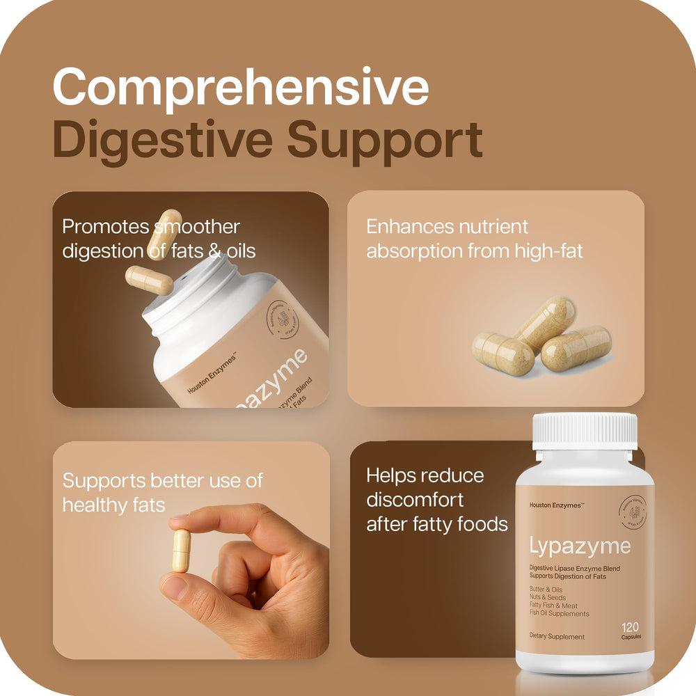 Plate of high-fat foods with Lypazyme capsule