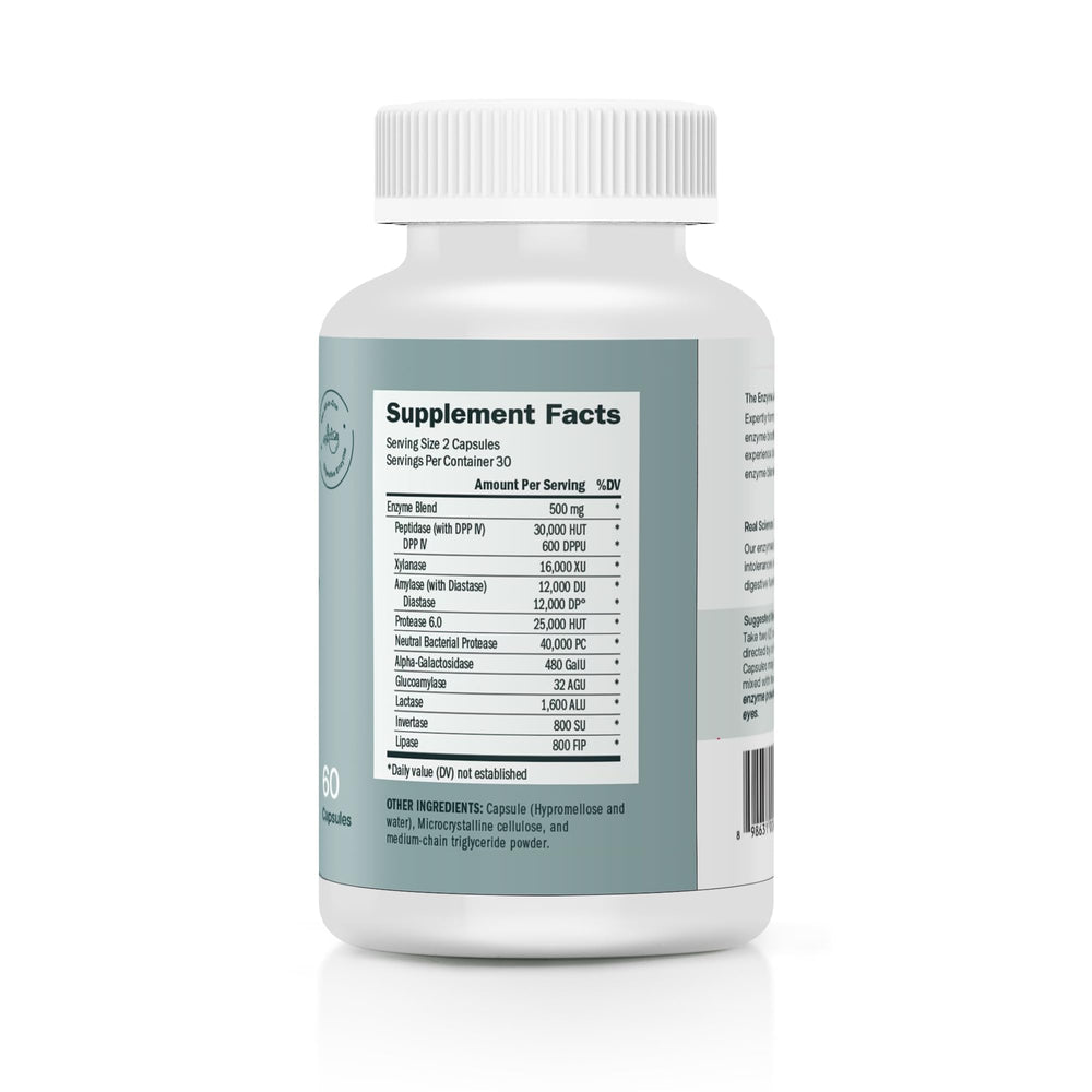 Digestive enzymes concept showing proteins, carbohydrates, and fats with TriEnza