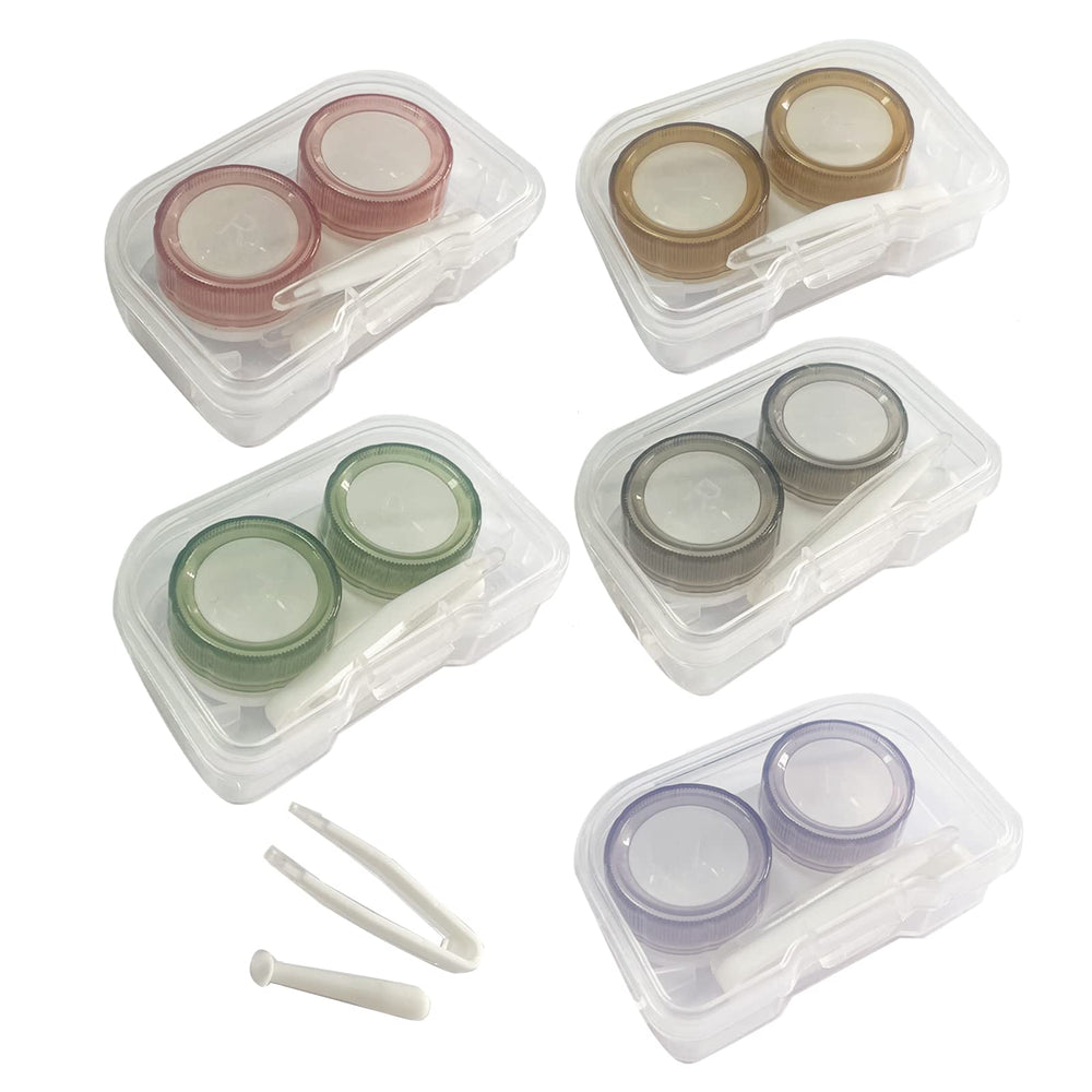 Howinn 5-pack colorful contact lens cases in pink, green, grey, purple, and brown