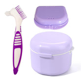 Front view of Howinn Denture Bath Case in purple with strainer basket