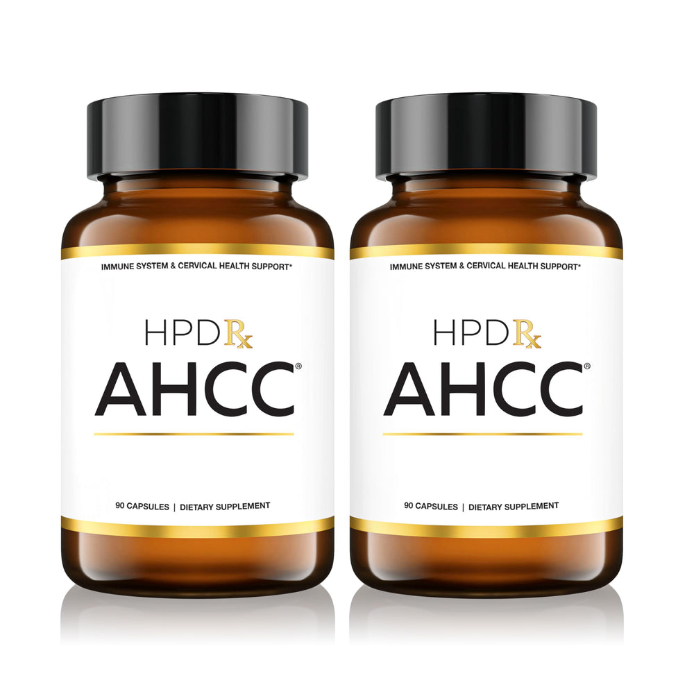 HPD Rx Premium AHCC and Shiitake Mushroom capsules bottle close-up