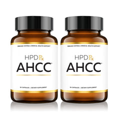 HPD Rx Premium AHCC and Shiitake Mushroom capsules bottle close-up