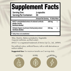 Label showing AHCC and Shiitake mushroom extract ingredients