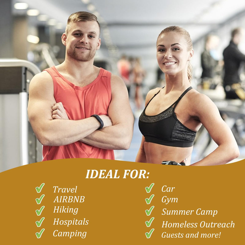 Hospitality-ready oral care kit for guests featuring a blue mini toothbrush