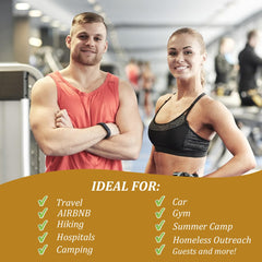 Hospitality-ready oral care kit for guests featuring a blue mini toothbrush