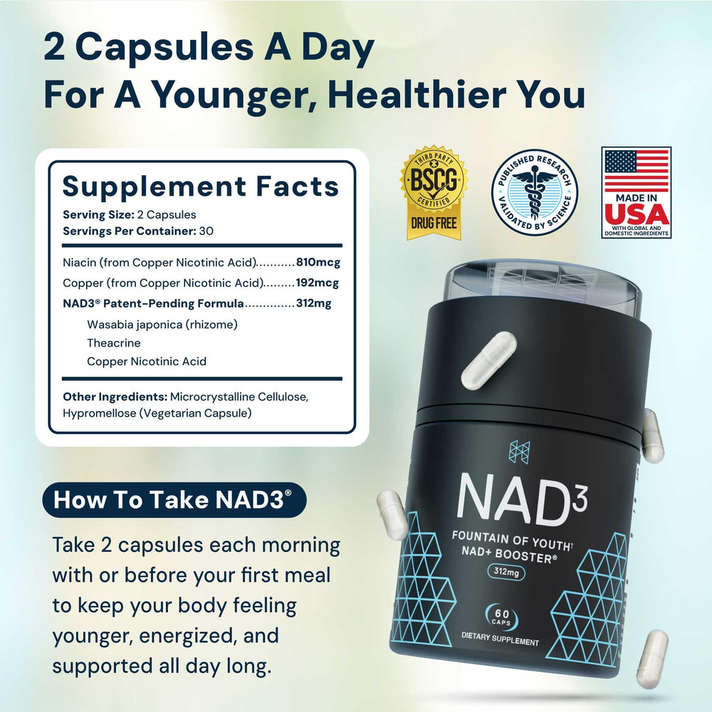 HPN NAD3 bottle back and supplement information