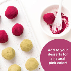 HQOExpress beetroot powder in smoothie glass with fresh fruit for flavor and color.