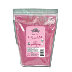 HQOExpress organic beetroot powder jar for smoothies and baking energizing recipes.