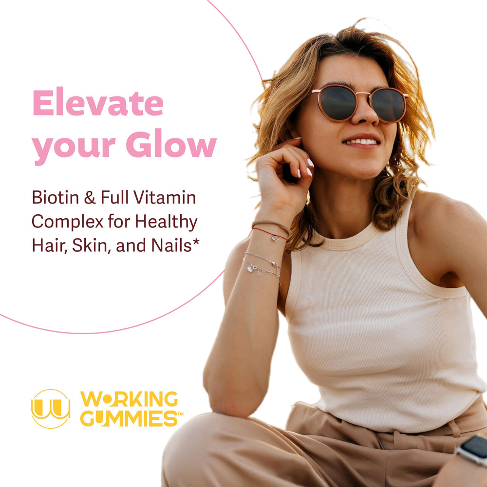 Graphic illustrating hair, skin, and nails benefits of HSN Gummies